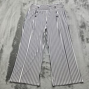 Robert Louis Pants Womens M Blue White Striped Pull On Wide Leg Crop Nautical